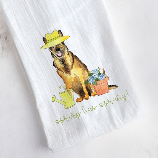 Flower Power German Shepherd Tea Towel