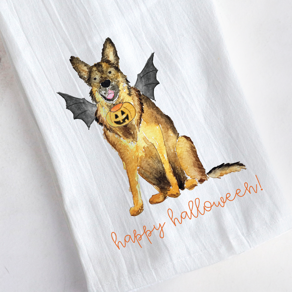 Spooky German Shepherd Tea Towel