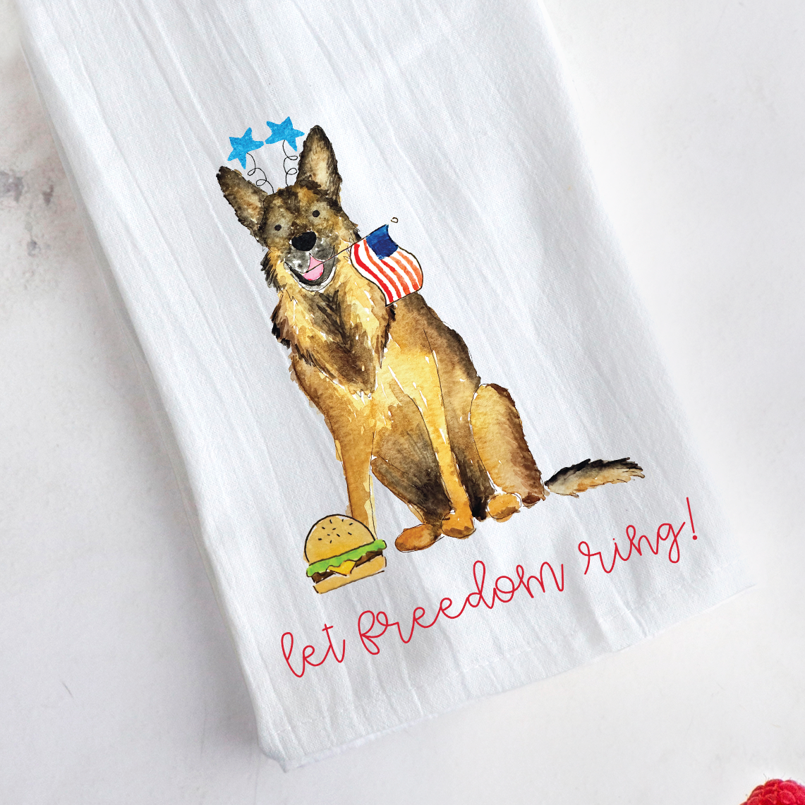 Patriotic German Shepherd Tea Towel