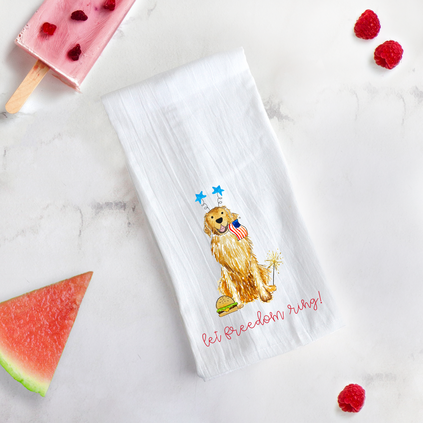 Patriotic Golden Retriever Tea Towel