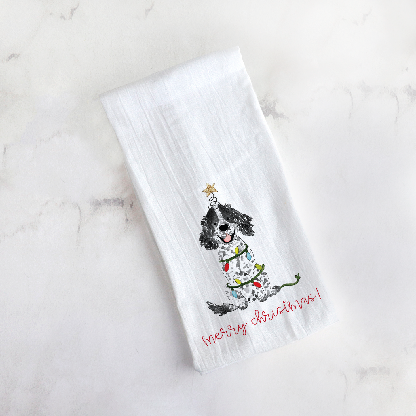 Festive Christmas Brown Parti Spaniel Tea Towel