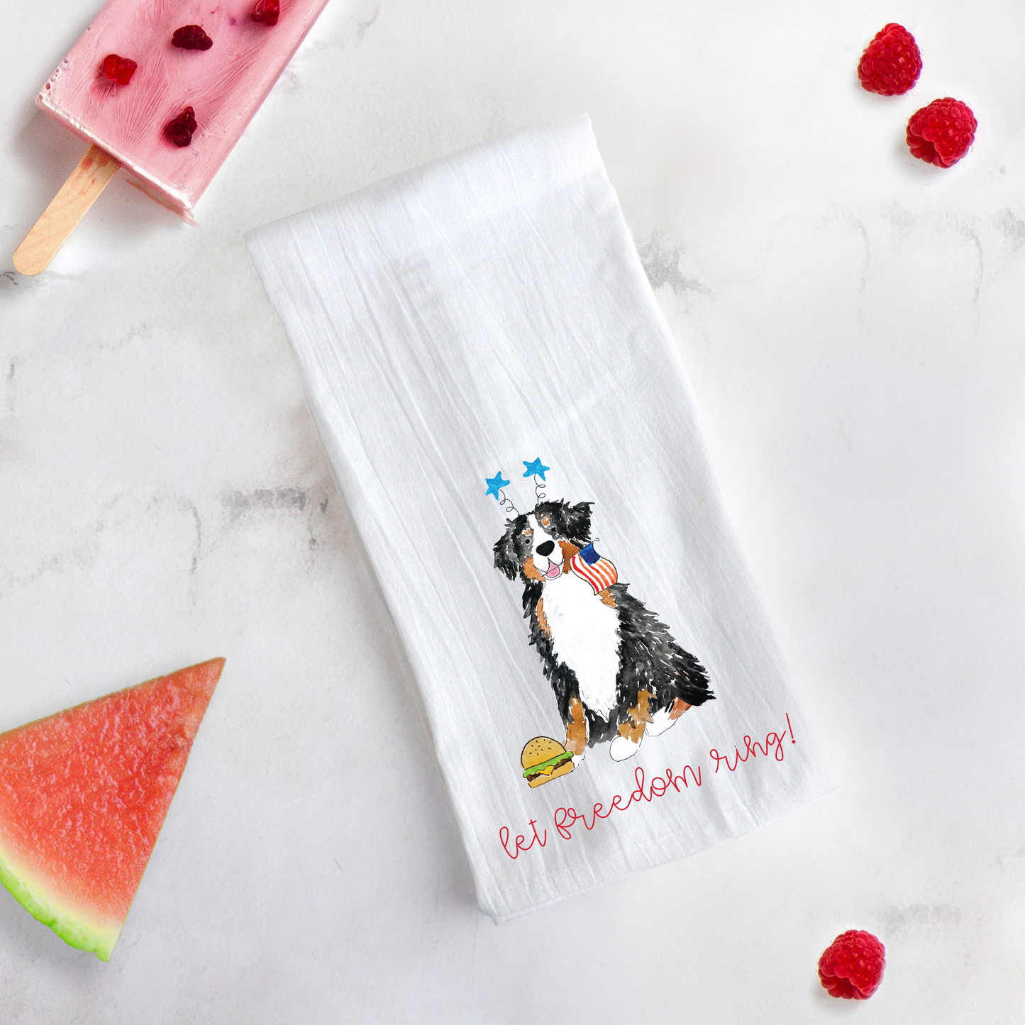 Patriotic Bernese Mountain Dog Tea Towel