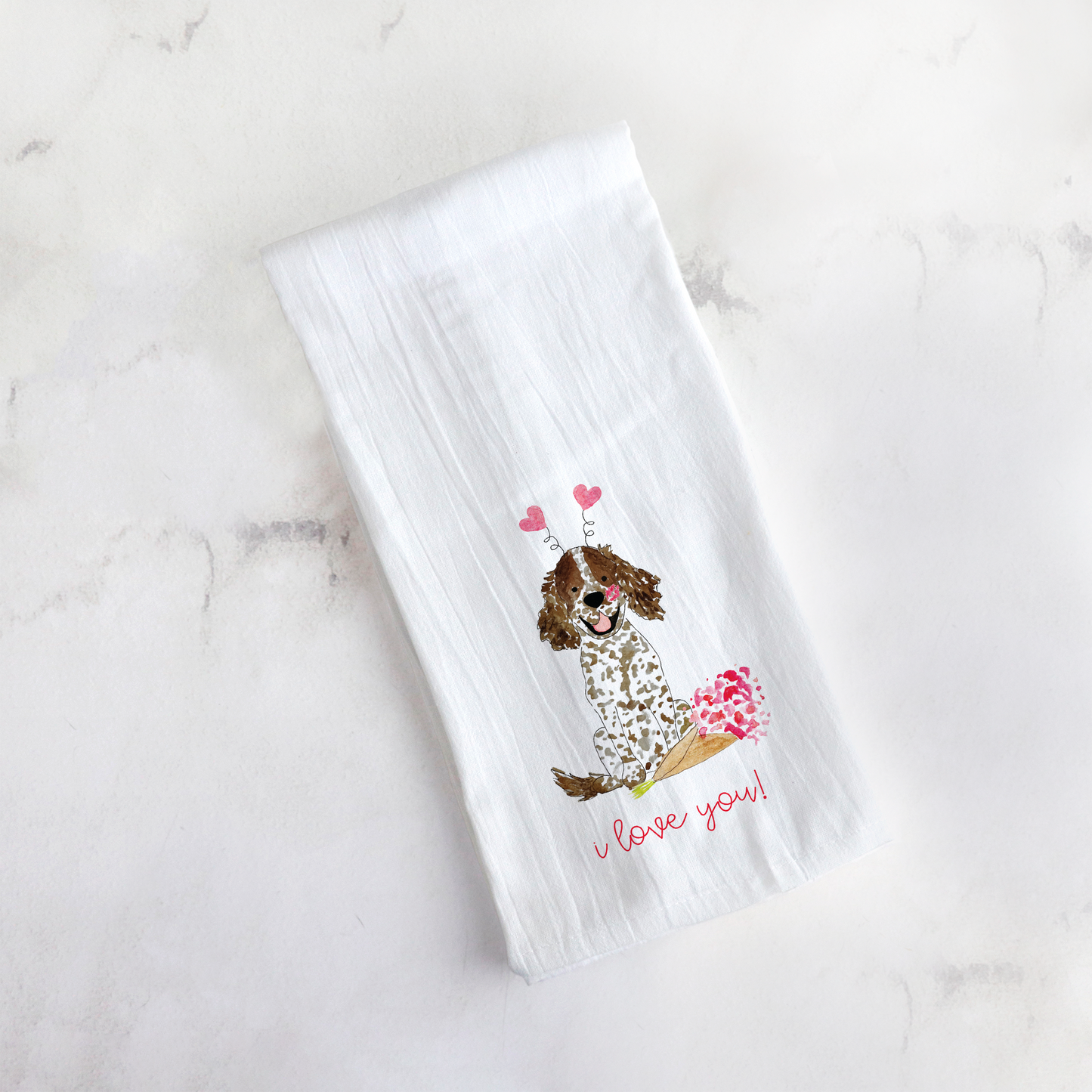 Lovey Dovey Spaniel Tea Towel