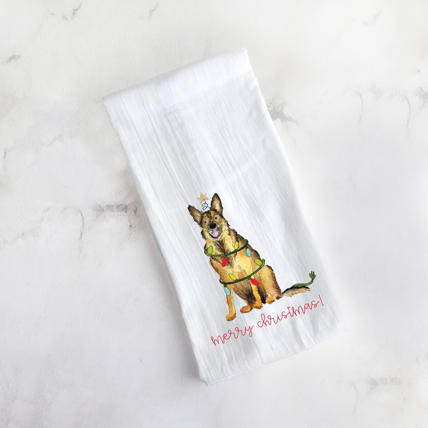 Festive German Shepherd Tea Towel