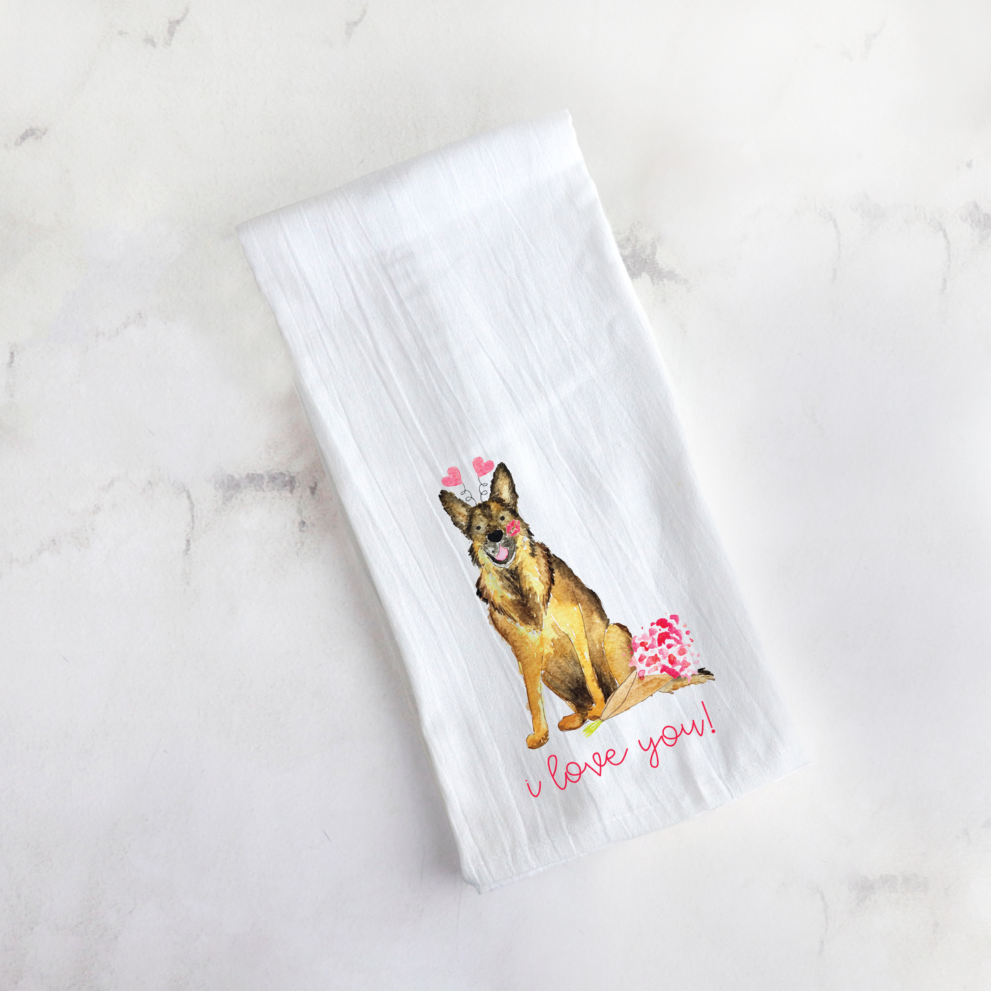 Lovey Dovey German Shepherd Tea Towel