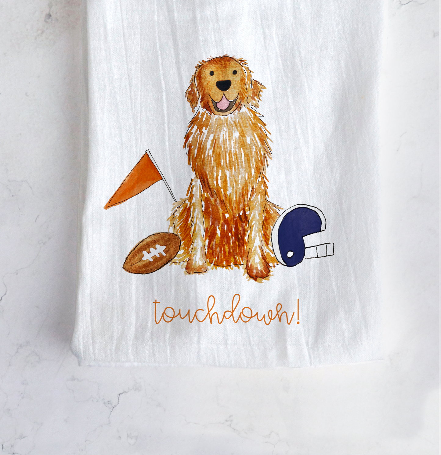 Sporty Football Golden Retriever Tea Towel