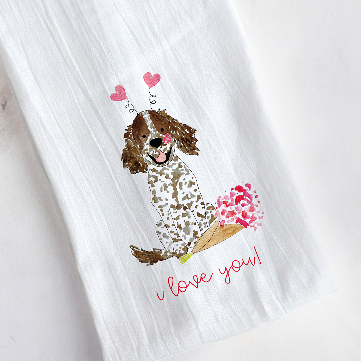 Lovey Dovey Spaniel Tea Towel