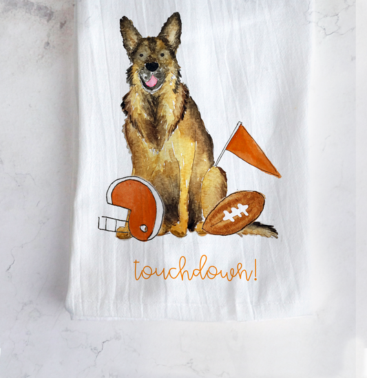 Sporty Football German Shepherd Tea Towel