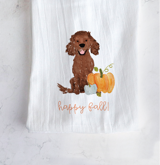 Fall Pumpkin Spaniel Tea Towel