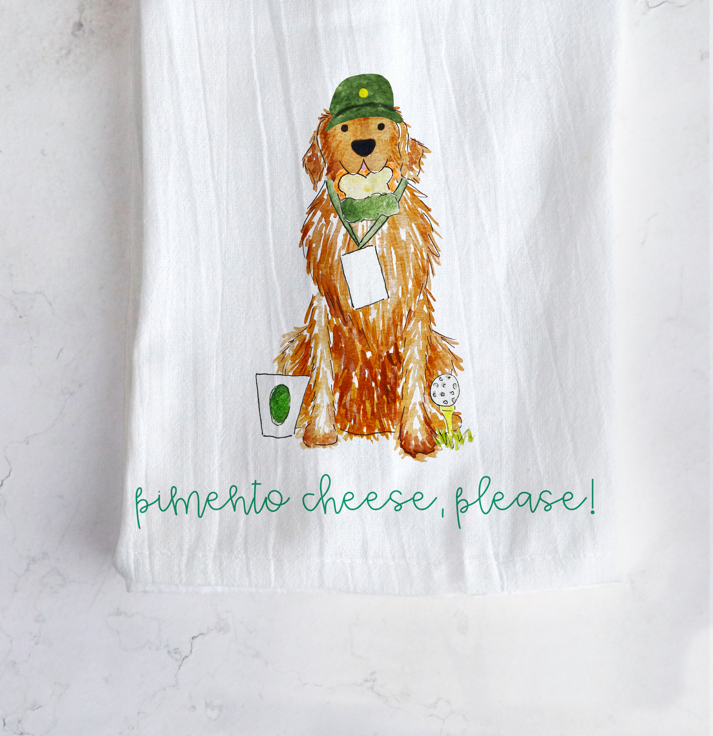 Golf Patron Golden Retriever Tea Towel