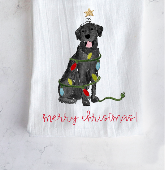 Festive Christmas Lab Tea Towel