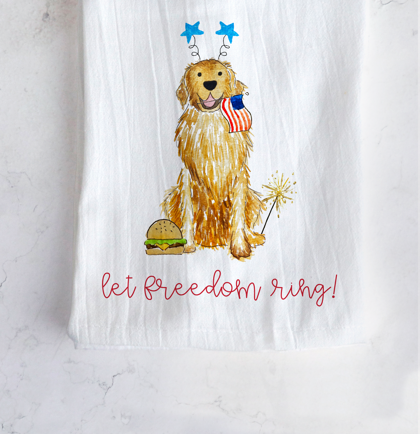 Patriotic Golden Retriever Tea Towel