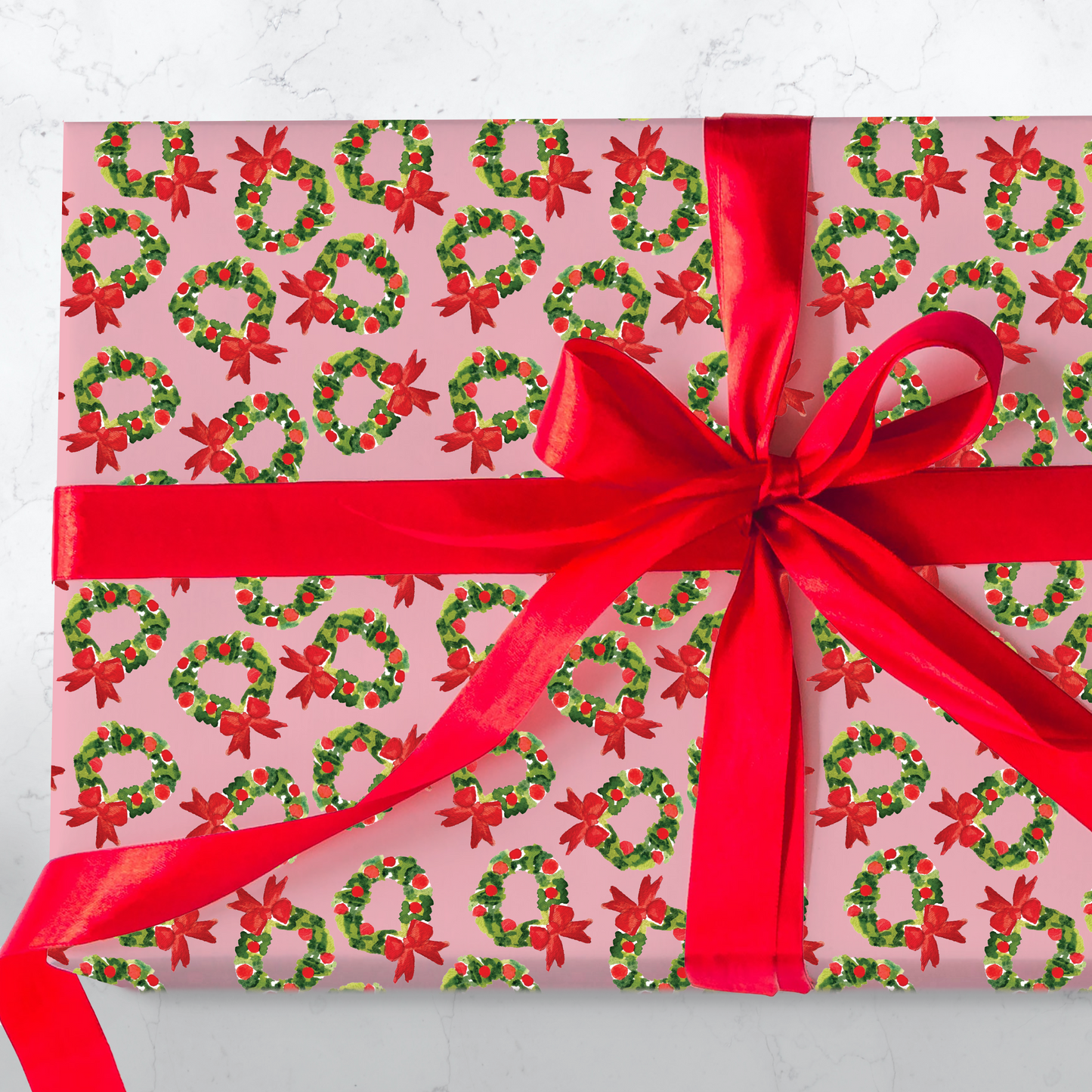 Watercolor Wreath Gift Wrap - Pink