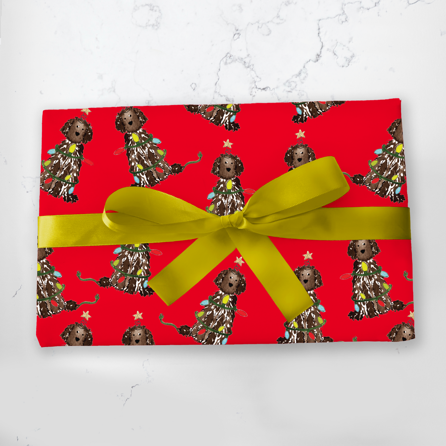 Festive Christmas Brown Doodle Gift Wrap - Red