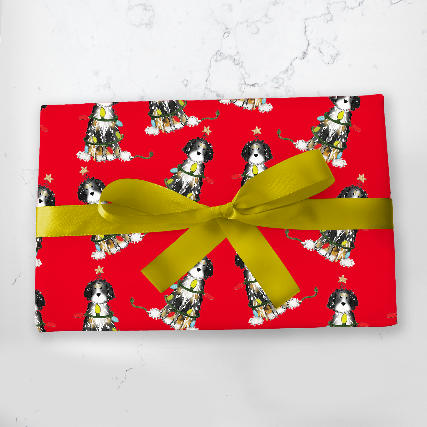 Festive Christmas Bernadoodle Gift Wrap - Red