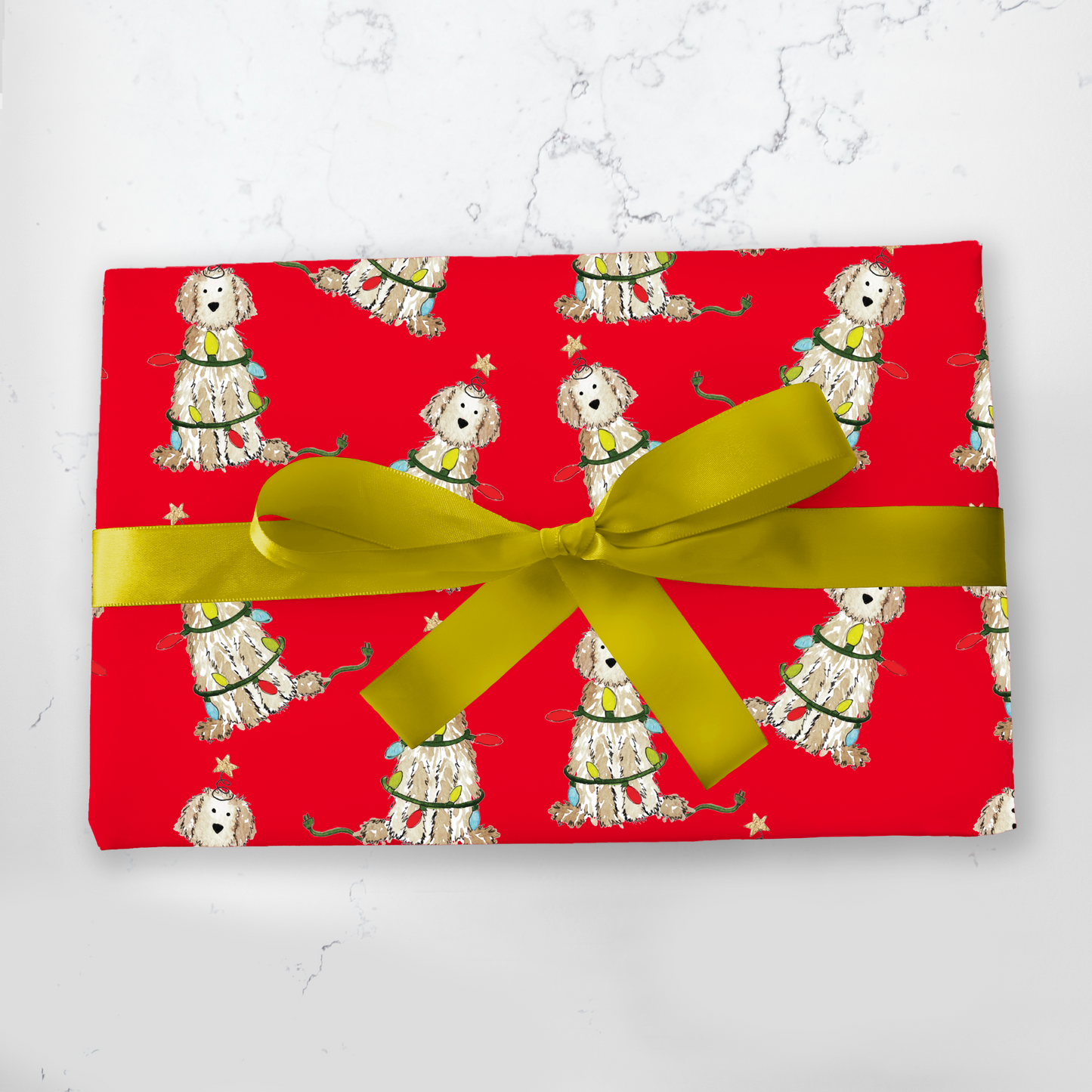 Festive Christmas Cream Doodle Gift Wrap - Red