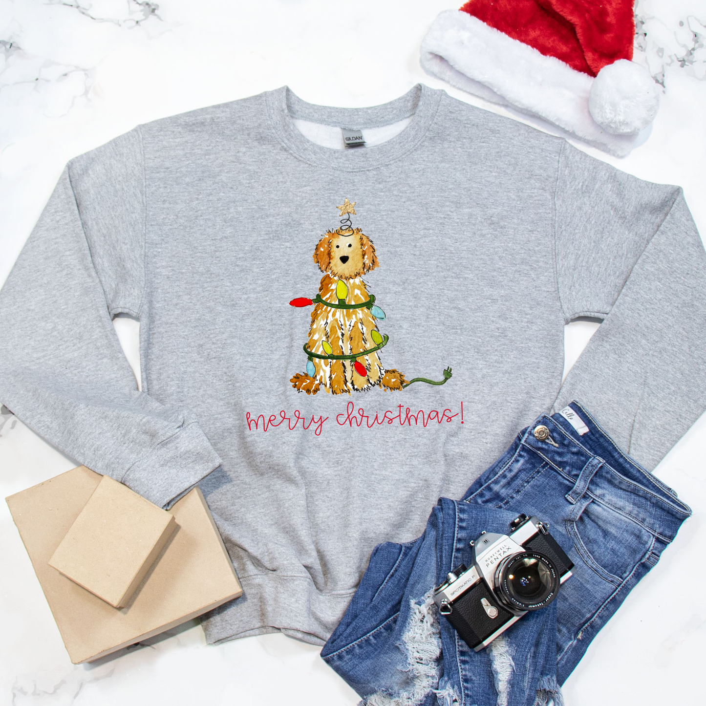 Festive Christmas Apricot Doodle Gildan Sweatshirt