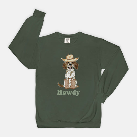 Howdy Cowboy Brown Parti Spaniel Comfort Color Sweatshirt