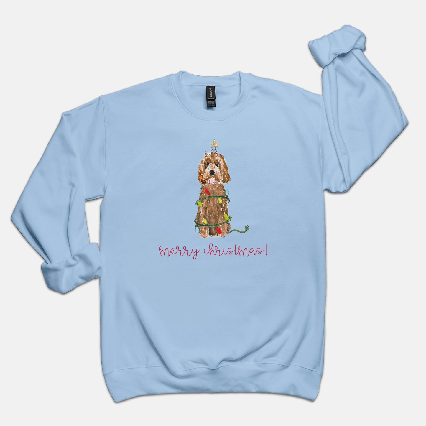 Festive Christmas Apricot Mini Doodle Gildan Sweatshirt