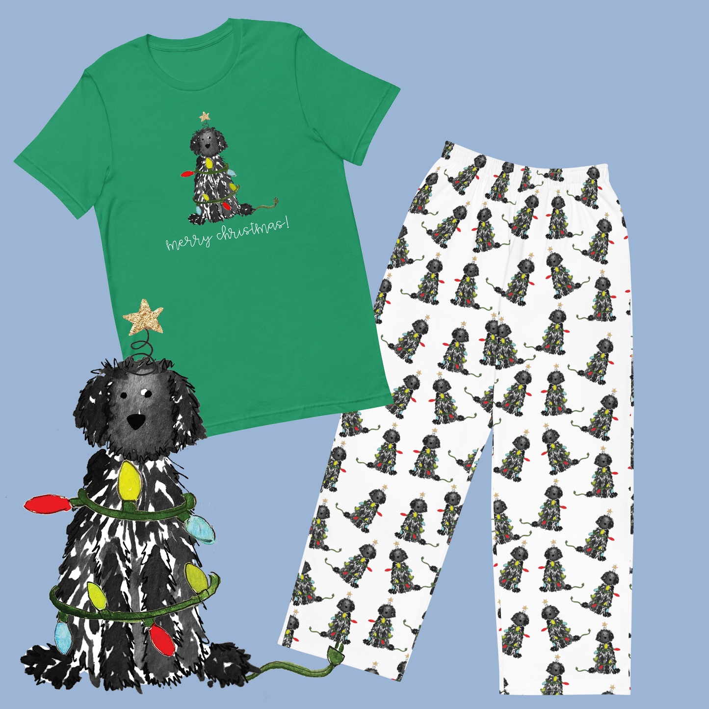 Festive Christmas Black Doodle Pajama Bundle