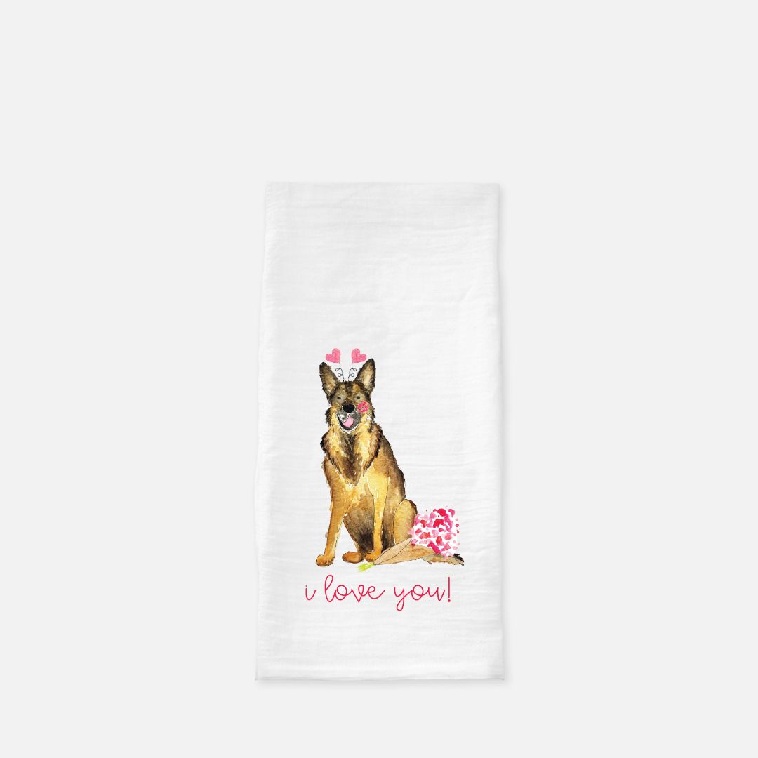 Lovey Dovey German Shepherd Tea Towel