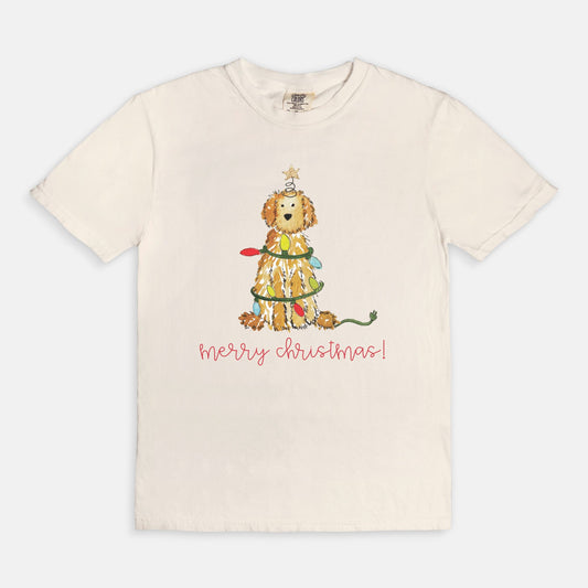 Festive Christmas Apricot Doodle Comfort Color Tee