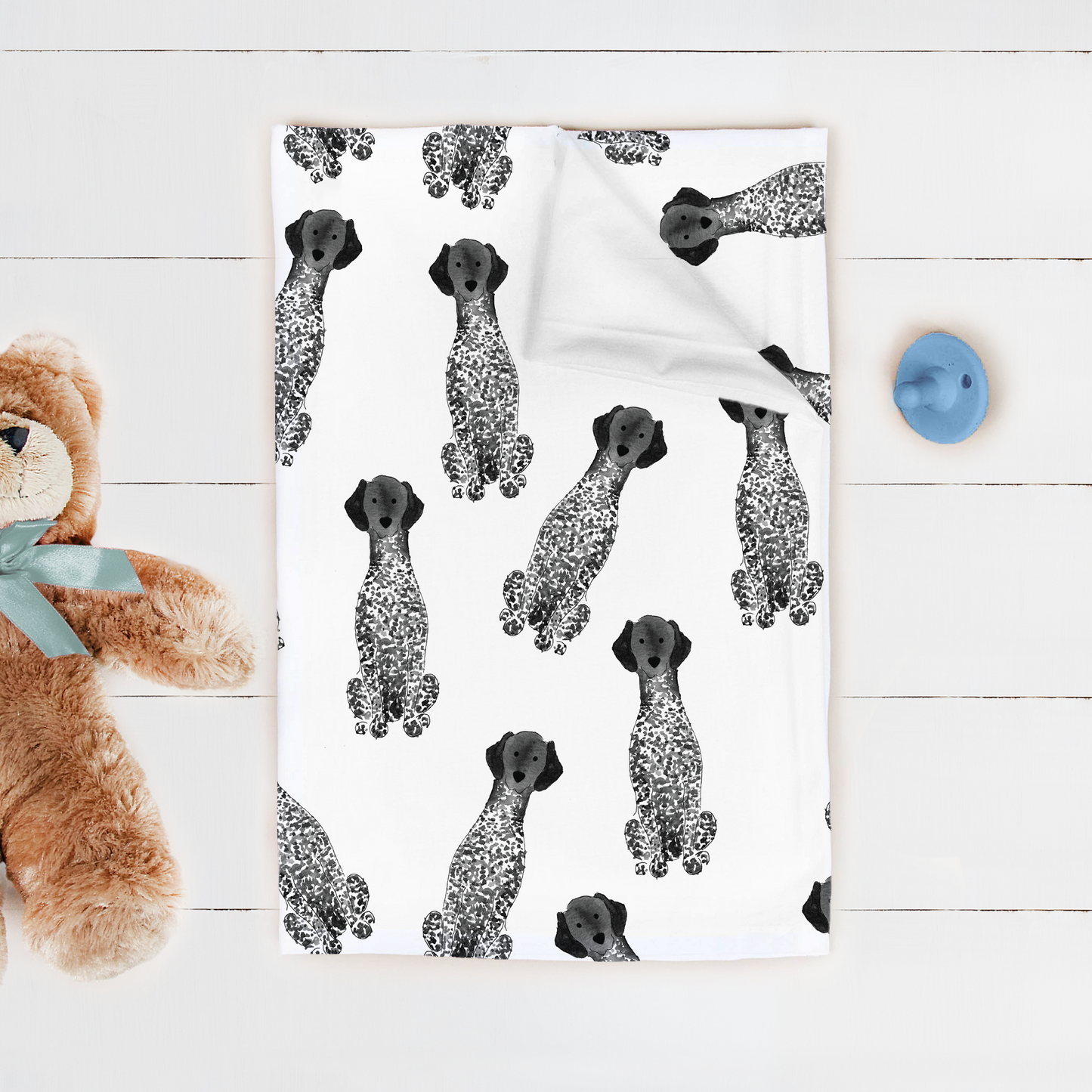 black roan GSP baby swaddle blanket, Black German Shorthaired Pointer Baby Gift