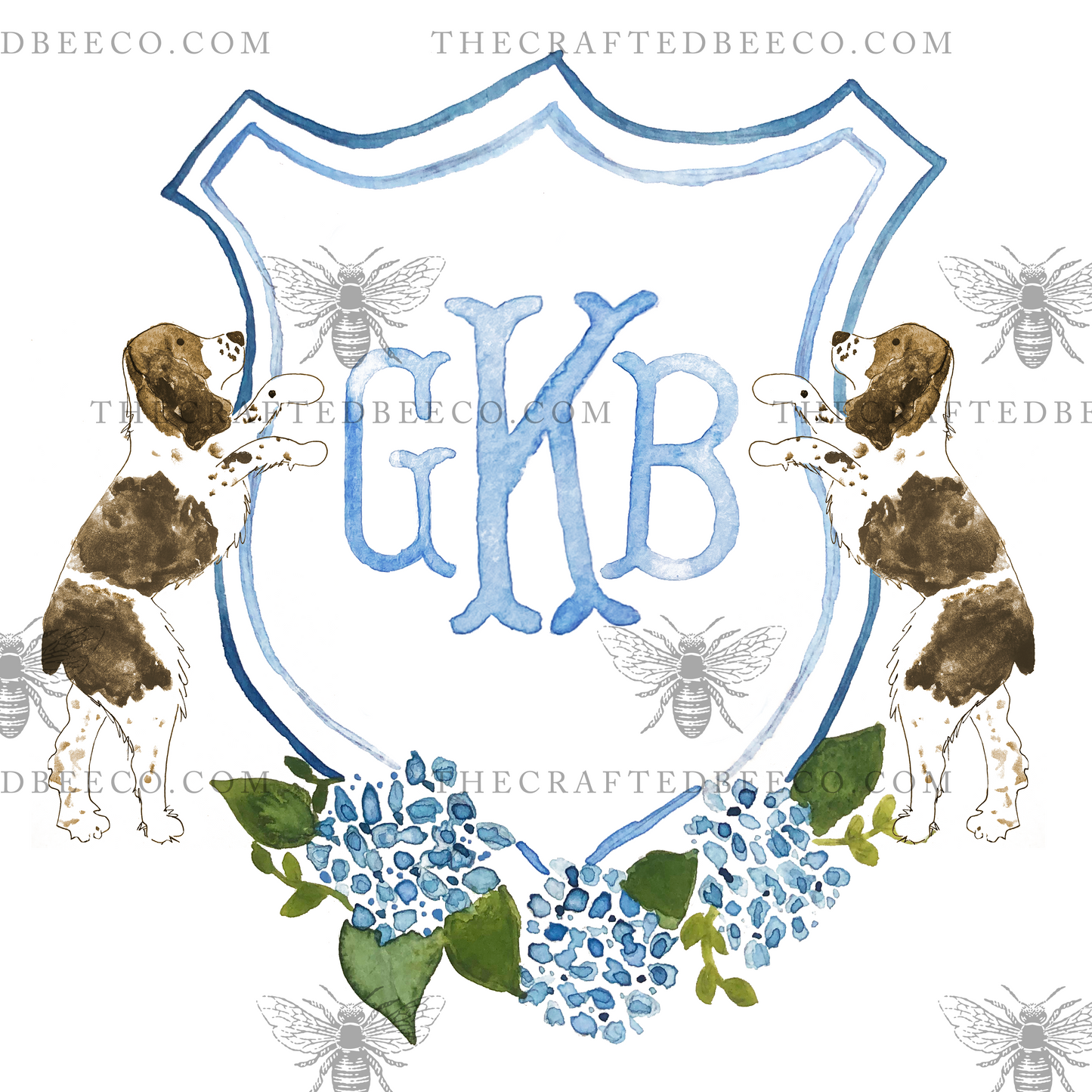 Personalized Watercolor Hydrangea Spaniel Crest Garden Flag