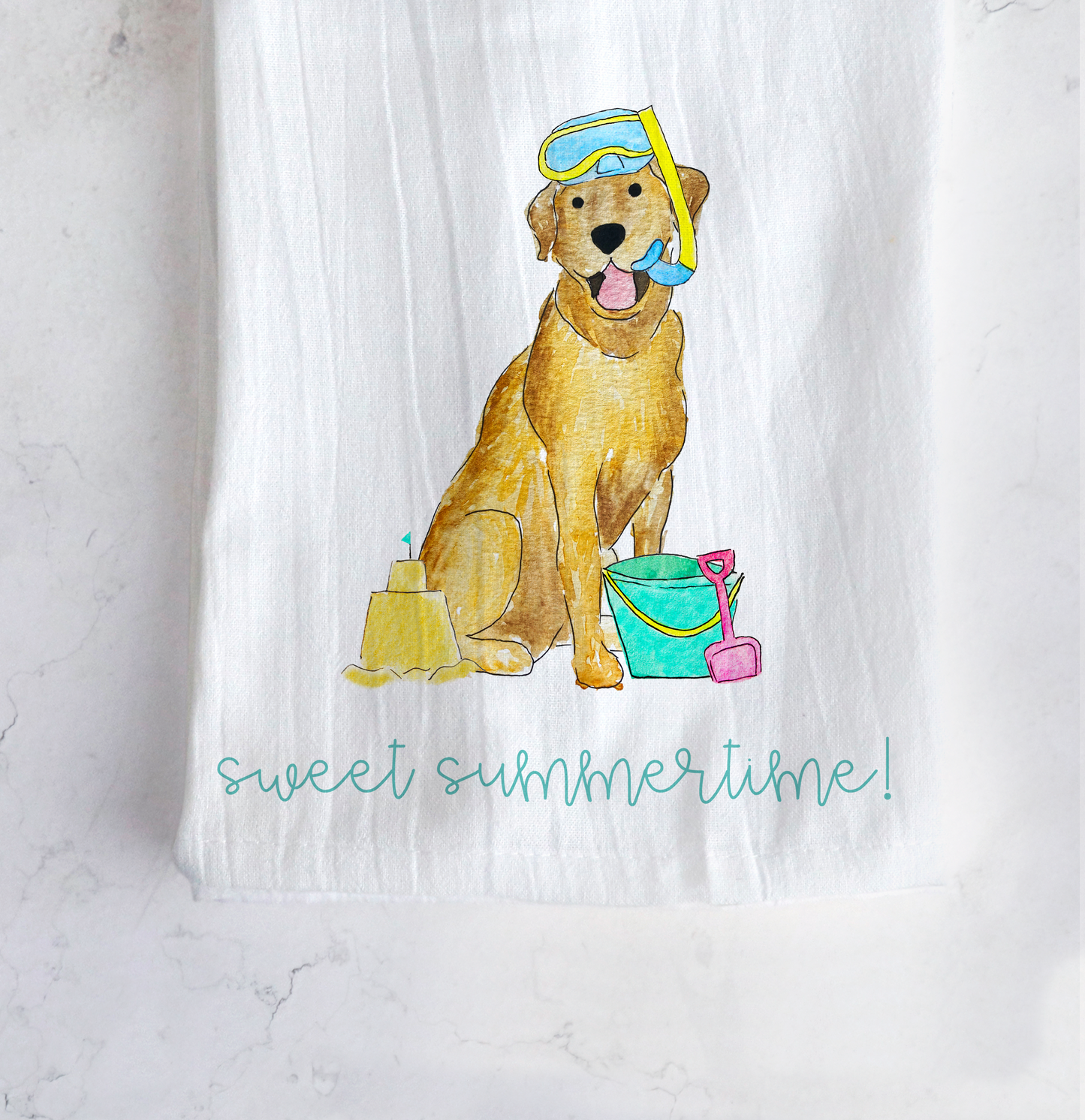 Sandy Summer Lab Tea Towel
