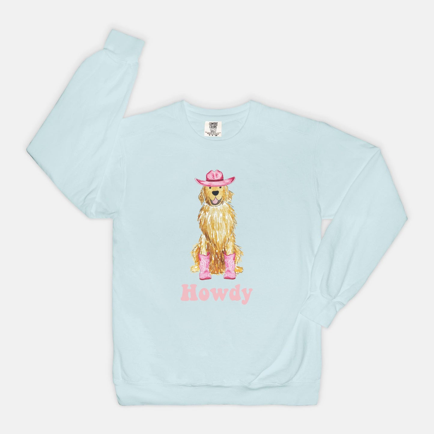 Howdy Cowgirl Golden Retriever Comfort Color Crewneck Sweatshirt