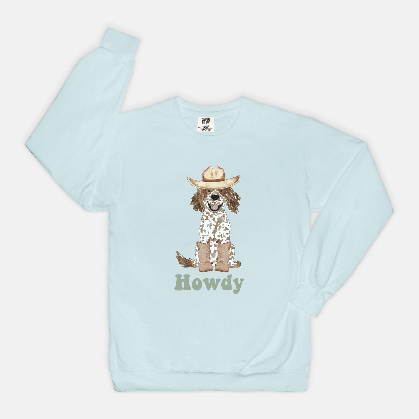 Howdy Cowboy Brown Parti Spaniel Comfort Color Sweatshirt