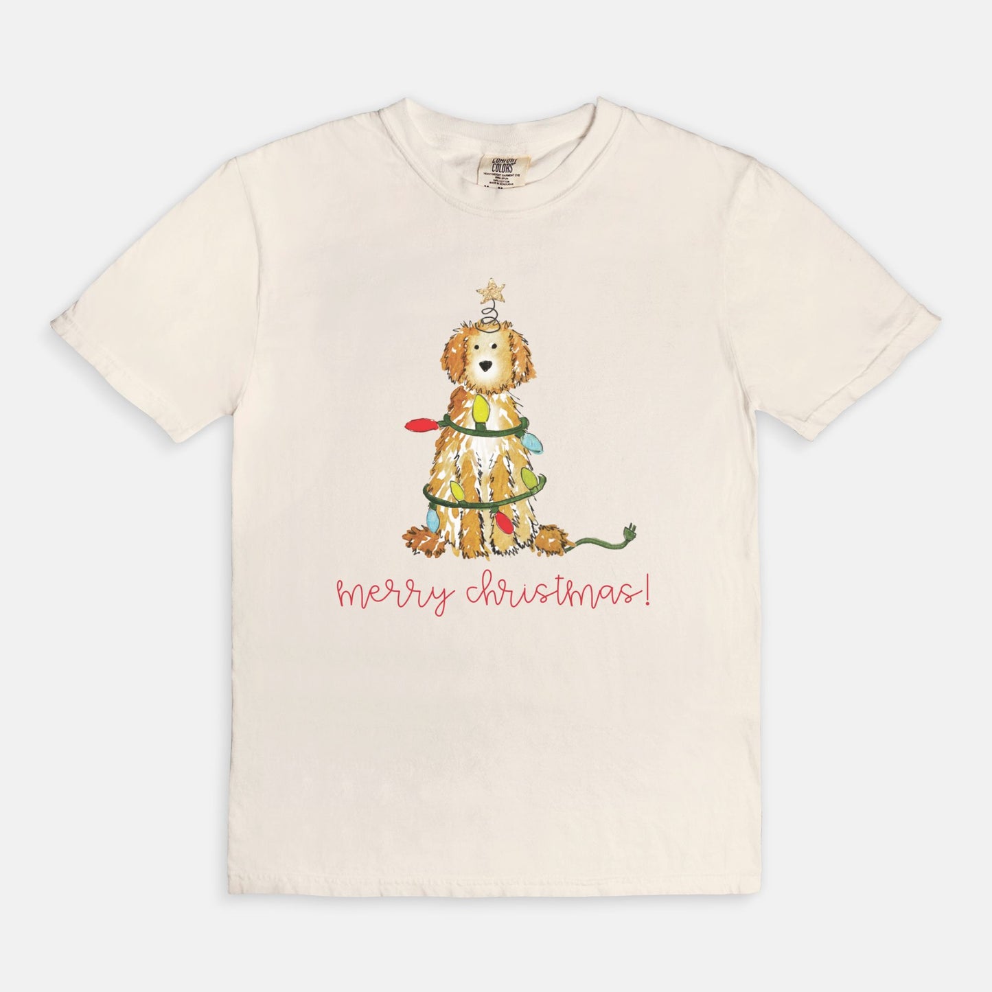 Festive Christmas Apricot and Cream Doodle Comfort Colors Tee