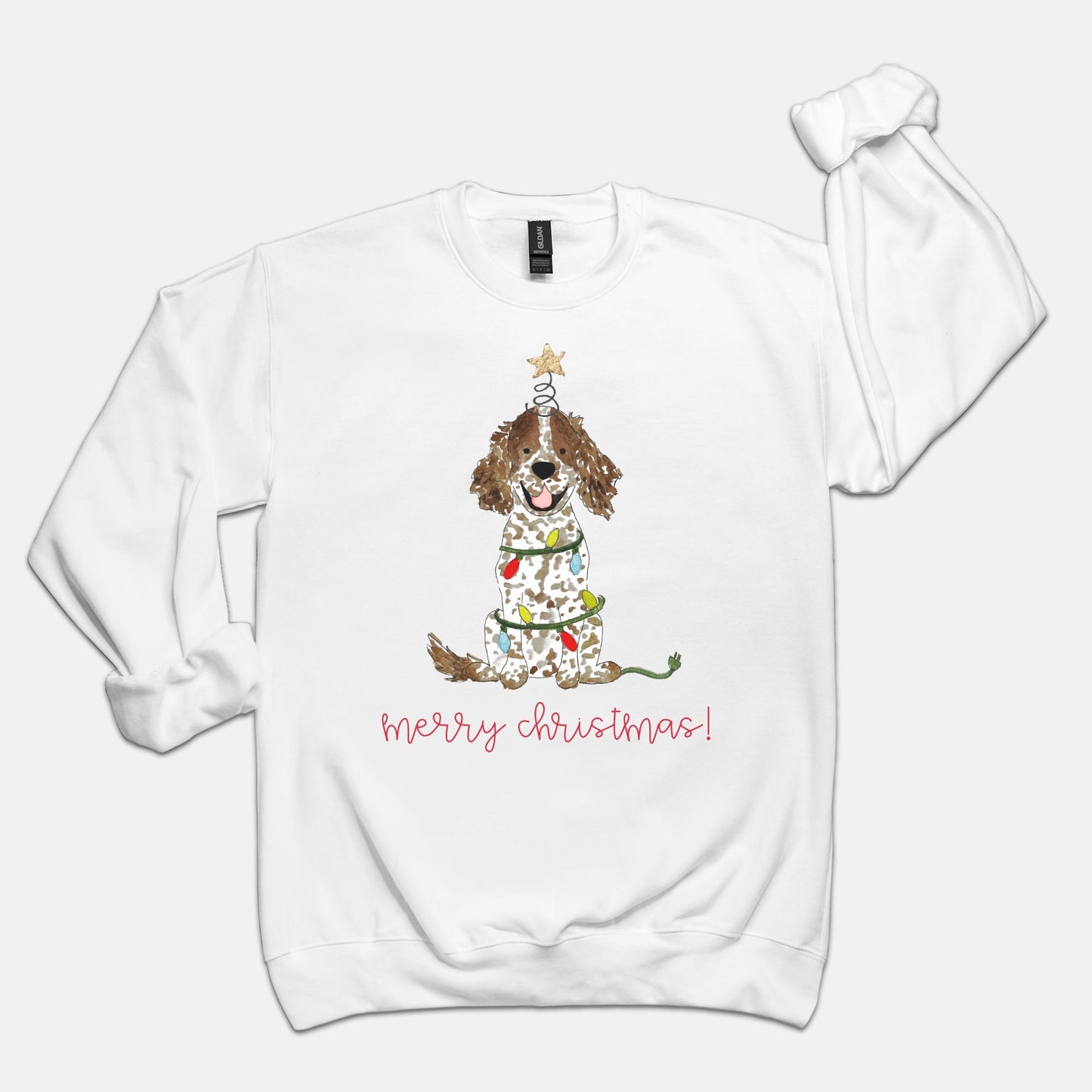 Festive Christmas Brown Parti Spaniel Gildan Sweatshirt