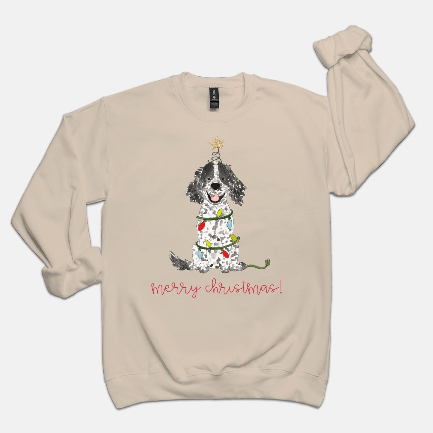 Festive Christmas Brown Parti Spaniel Gildan Sweatshirt