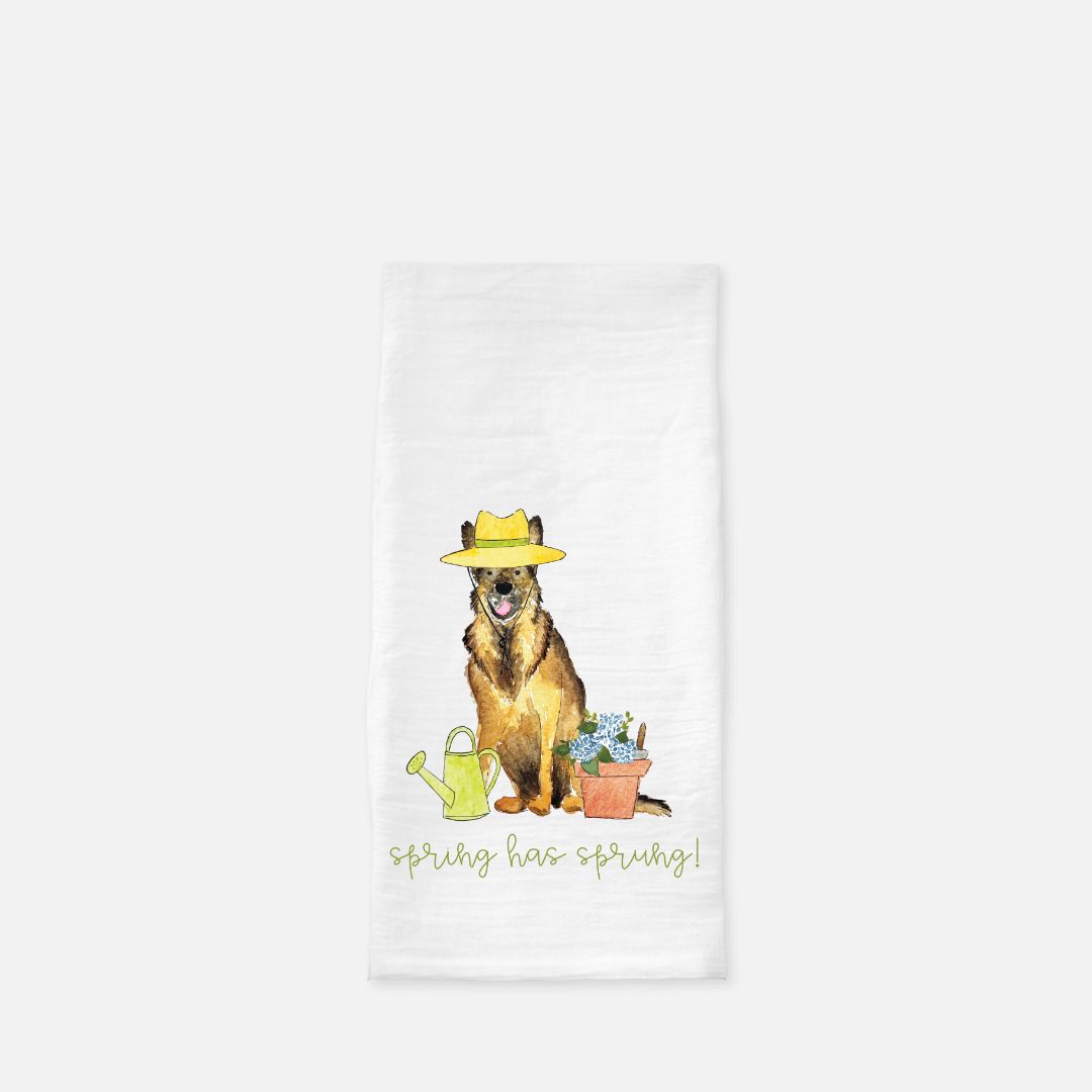 Flower Power German Shepherd Tea Towel