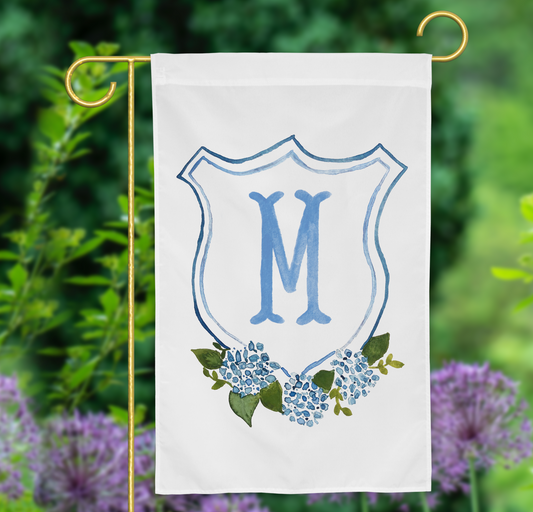 wedding flag, garden flag, wedding crest, custom garden flag, yard flag, custom crest, personalized outdoor decor, hydrangea garden flag, monogram garden flag, floral yard flag, initial garden sign, housewarming gift, custom family flag, porch decor