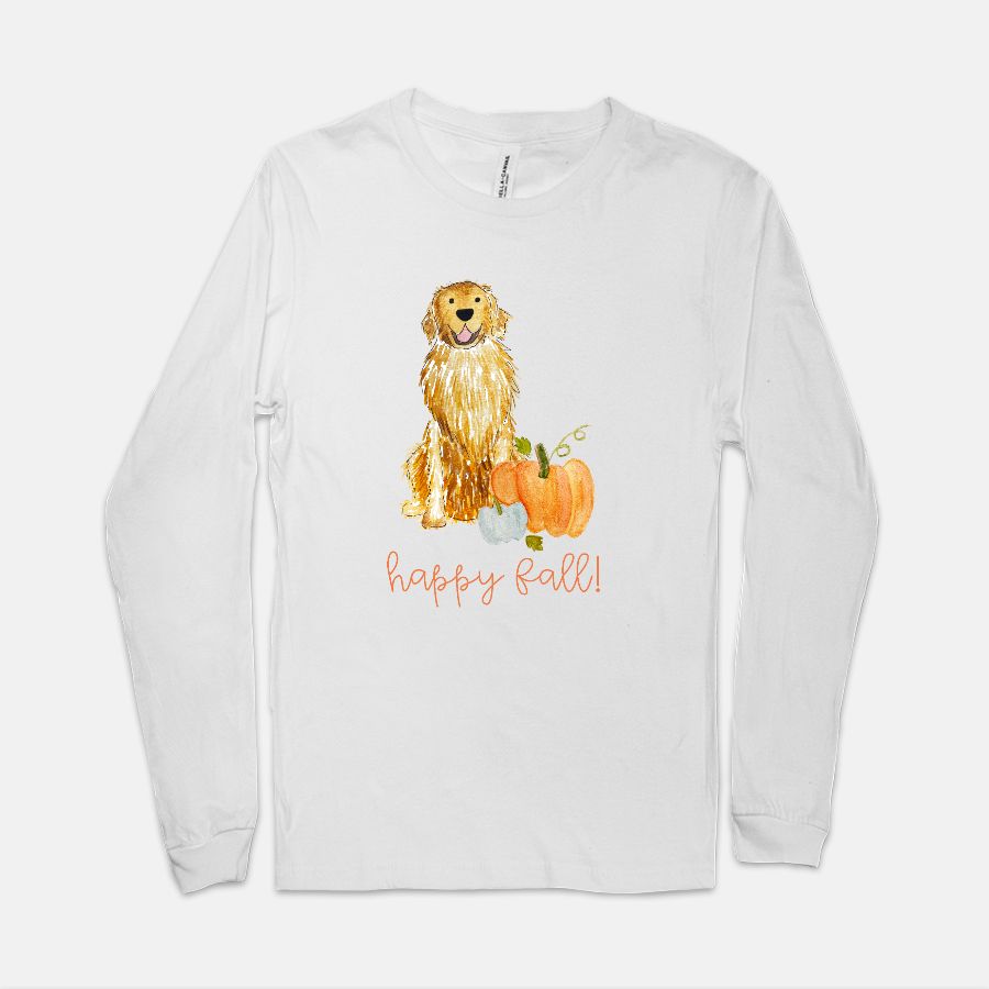 *Quick Ship* Fall Pumpkin Golden Retriever Unisex Long Sleeve Tee