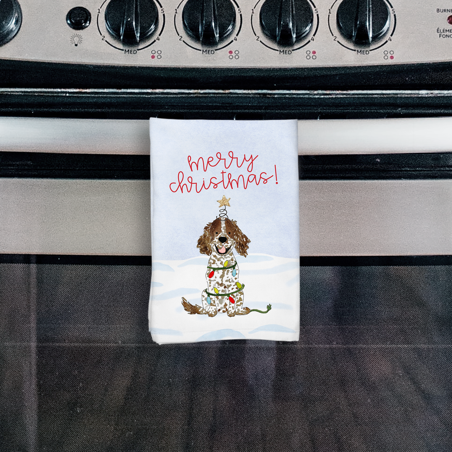 Festive Christmas Brown Spaniel Hostess Towel