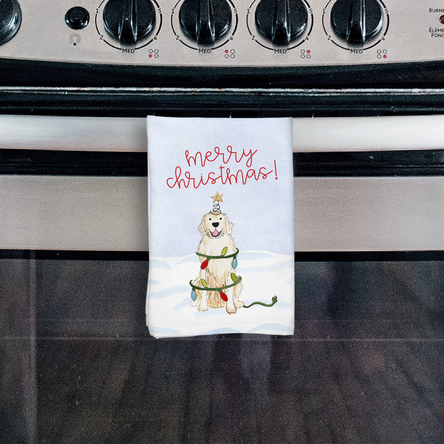 Festive Christmas Golden Retriever Hostess Towel