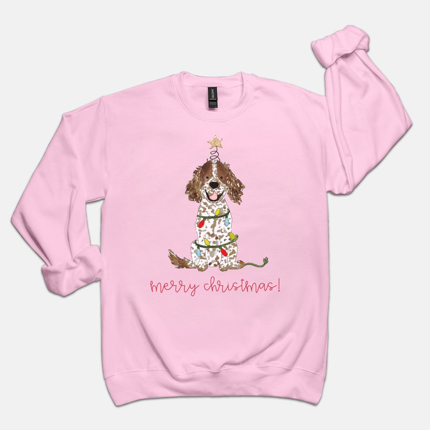 Festive Christmas Brown Parti Spaniel Gildan Sweatshirt