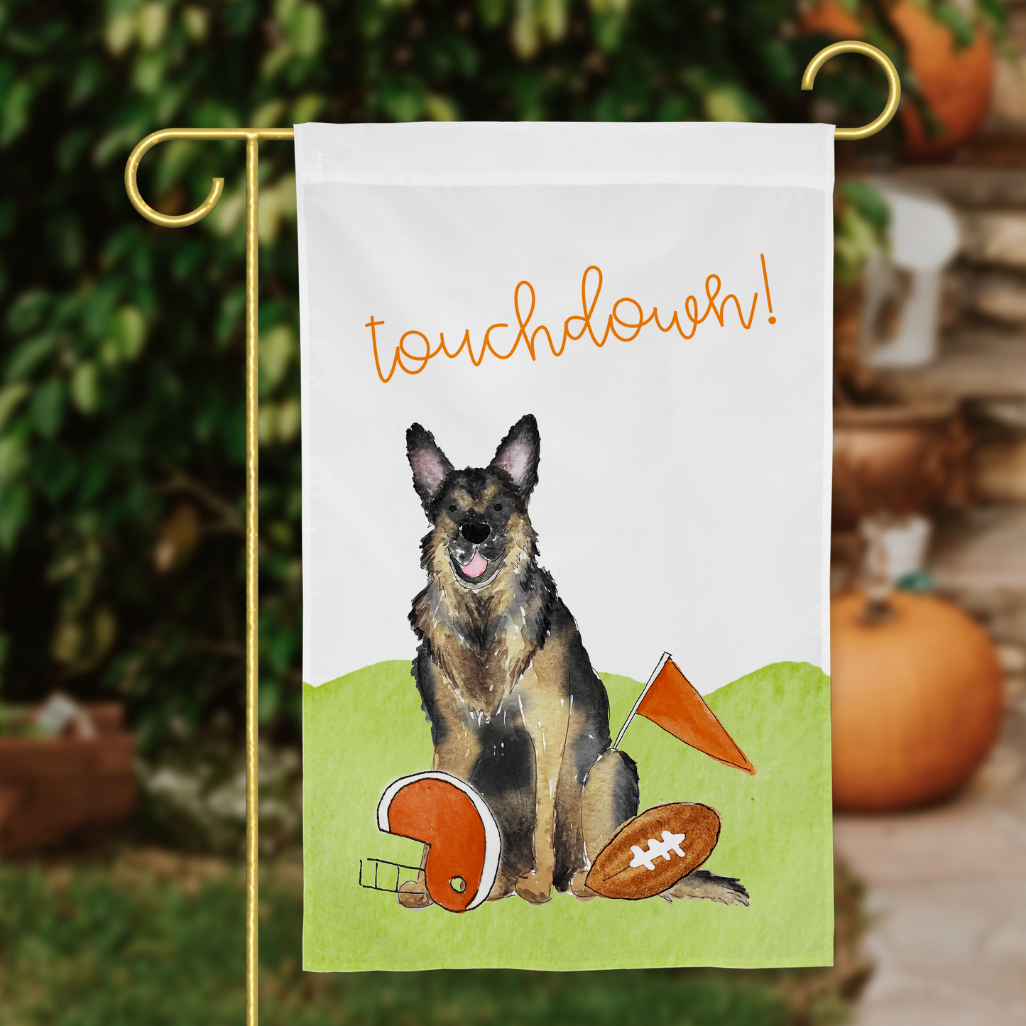 Sporty Football German Shepherd Garden Flag