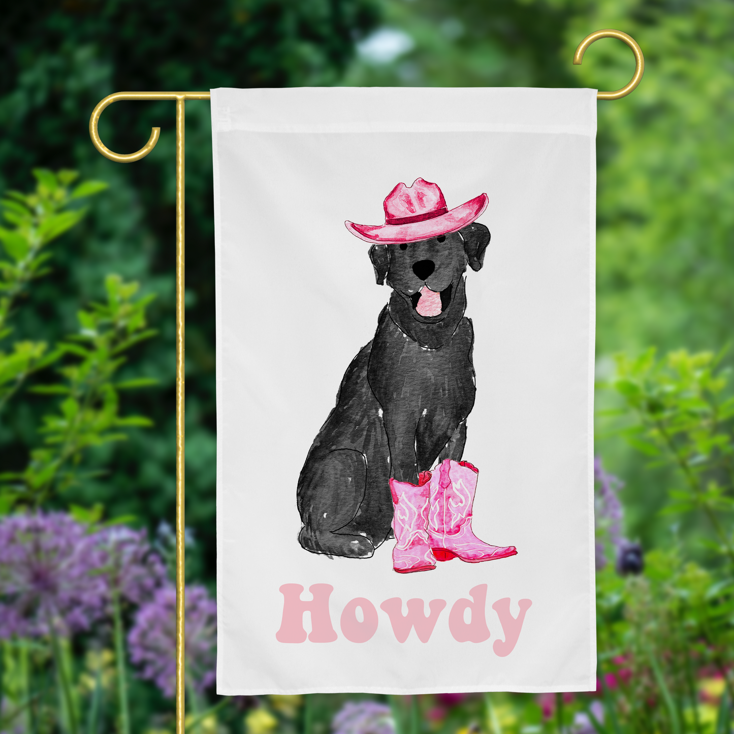 Howdy Cowgirl Lab Garden Flag