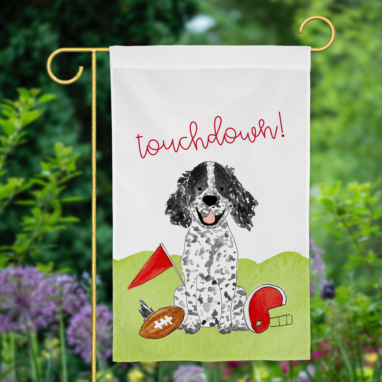 Sporty Football Spaniel Garden Flag
