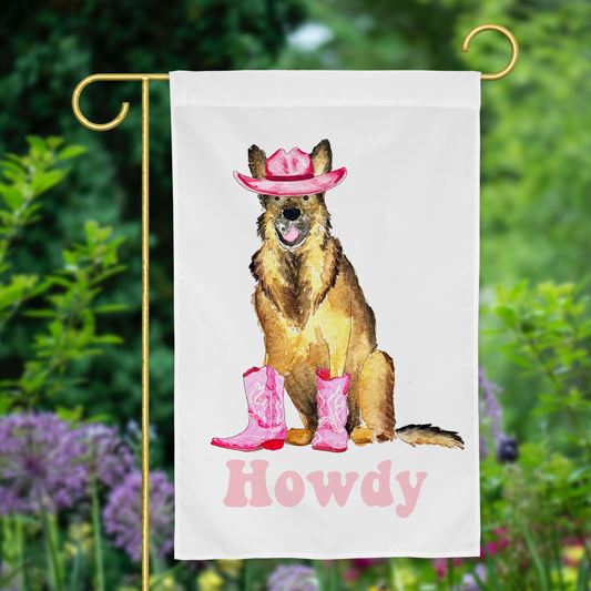 Howdy Cowgirl German Shepherd Garden Flag