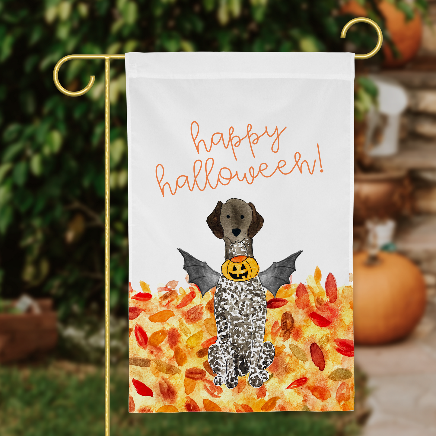 Spooky German Shorthaired Pointer Garden Flag