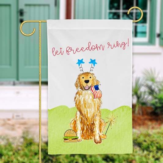 Patriotic Golden Retriever Garden Flag