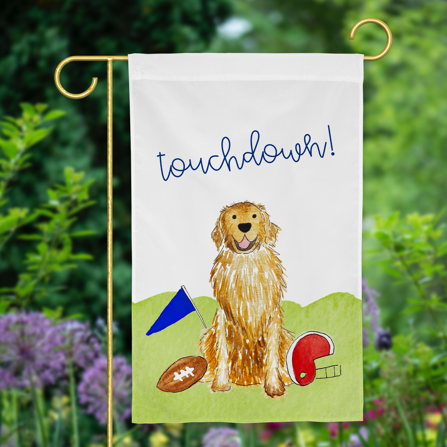 Sporty Football Golden Retriever Garden Flag