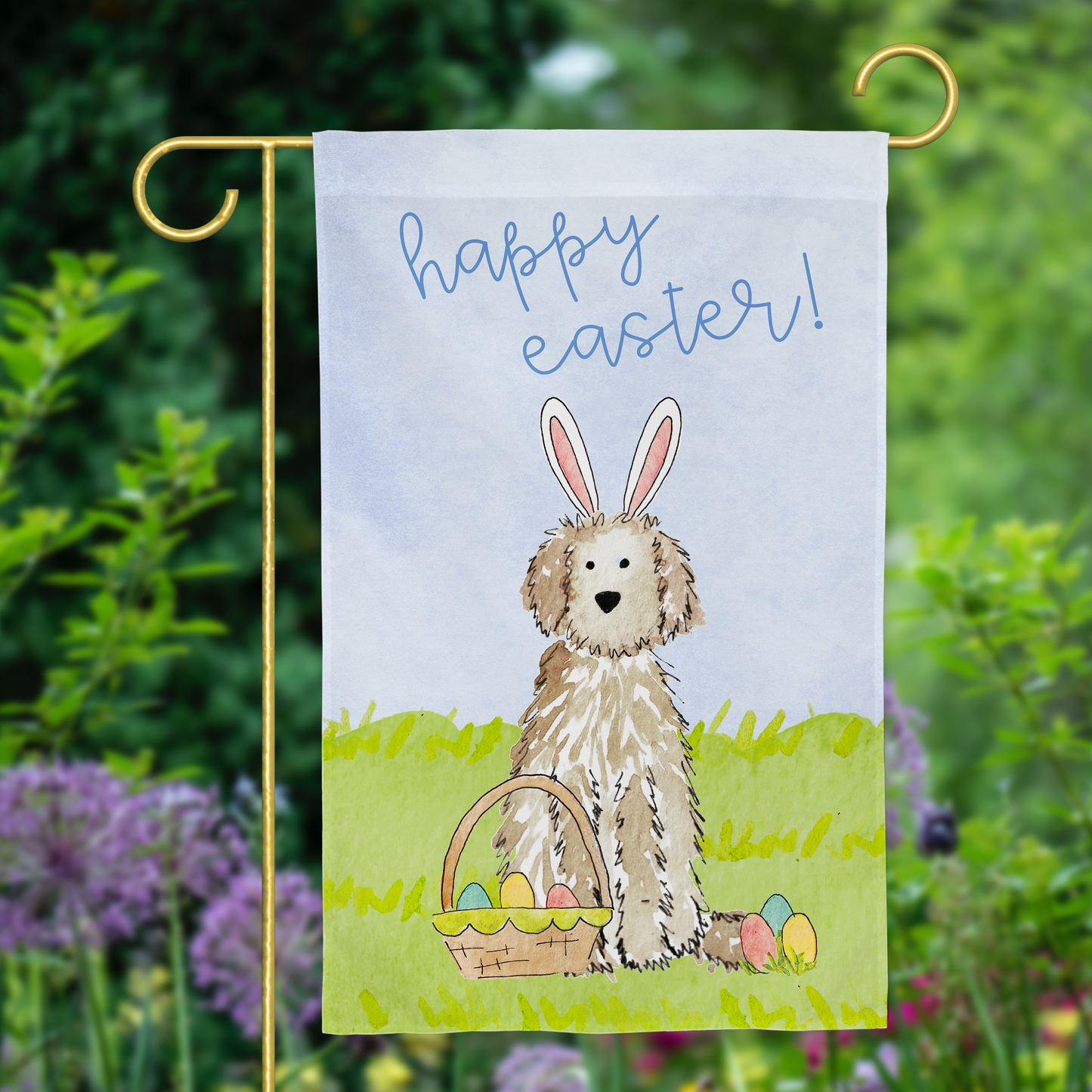 Easter Bunny Doodle Garden Flag