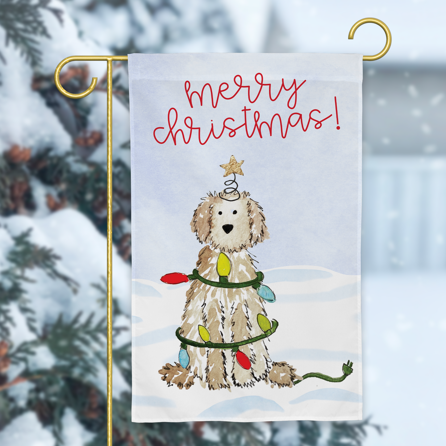 Festive Christmas Doodle Garden Flag