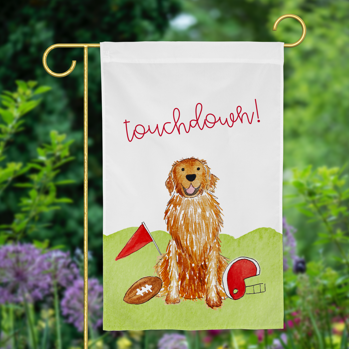 Sporty Football Golden Retriever Garden Flag